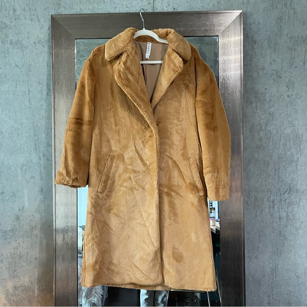 Mural Camel Faux Fur Teddy Jacket